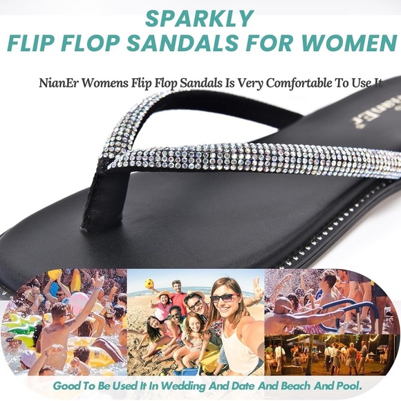 NianEr Silver Sparkly Rhinestone Flip Flop Sandals Comfort Foam Size 6 New - Picture 4 of 7